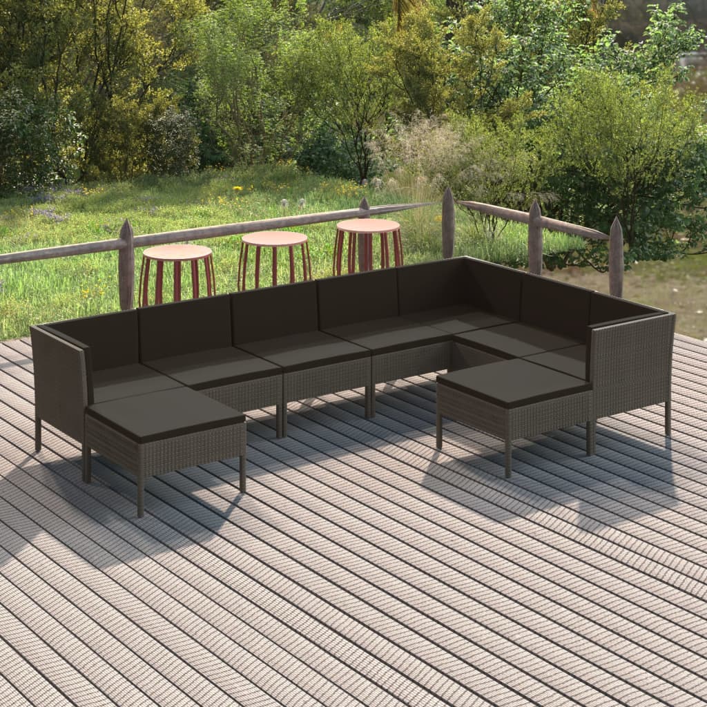 vidaXL 9-tlg. Garten-Lounge-Set mit Auflagen Poly Rattan Grau