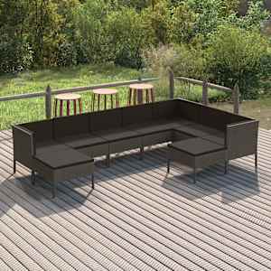 Vrtna sedežna garnitura 9-delna z blazinami poli ratan siva