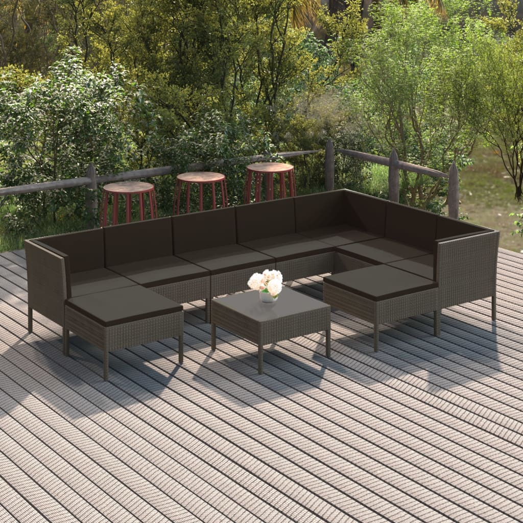 vidaXL 10-tlg. Garten-Lounge-Set mit Auflagen Poly Rattan Grau