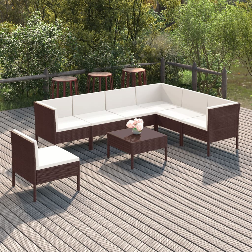 vidaXL 8-tlg. Garten-Lounge-Set mit Auflagen Poly Rattan Braun