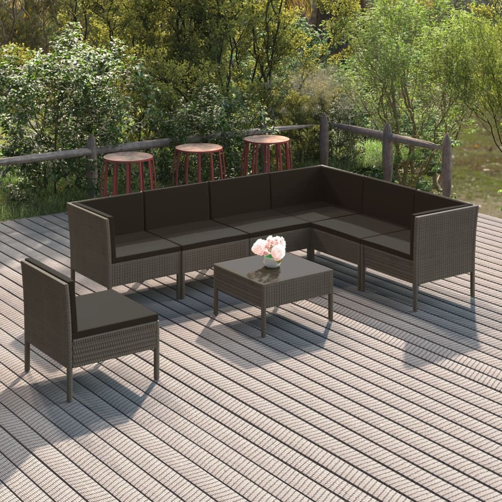 8-tlg. Garten-Lounge-Set mit Auflagen Poly Rattan Grau kaufen