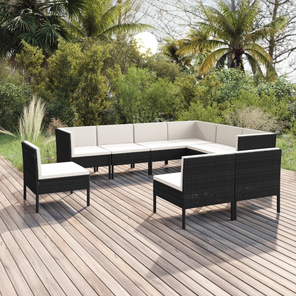 vida XL 9-tlg. Garten-Lounge-Set mit Auflagen Poly Rattan Schwarz