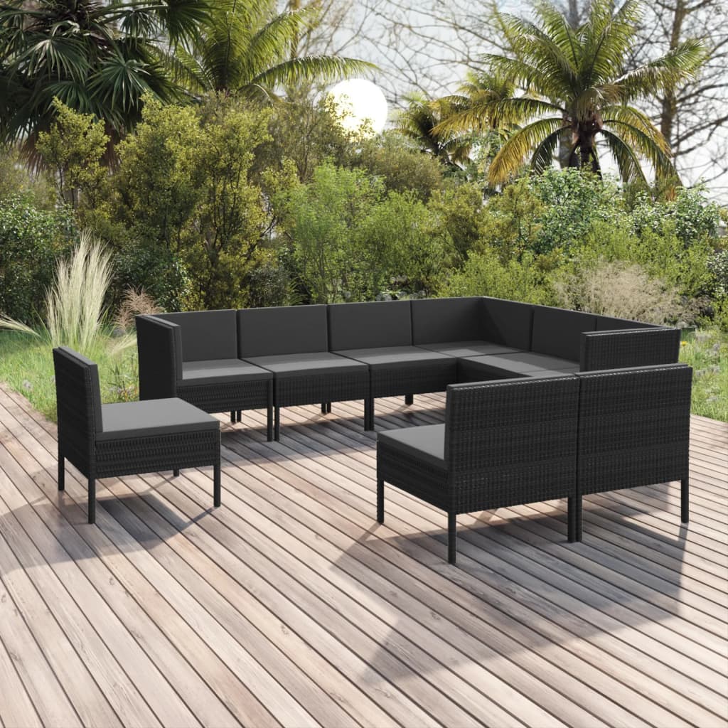 vidaXL Set mobilier de grădină cu perne, 9 piese, negru, poliratan