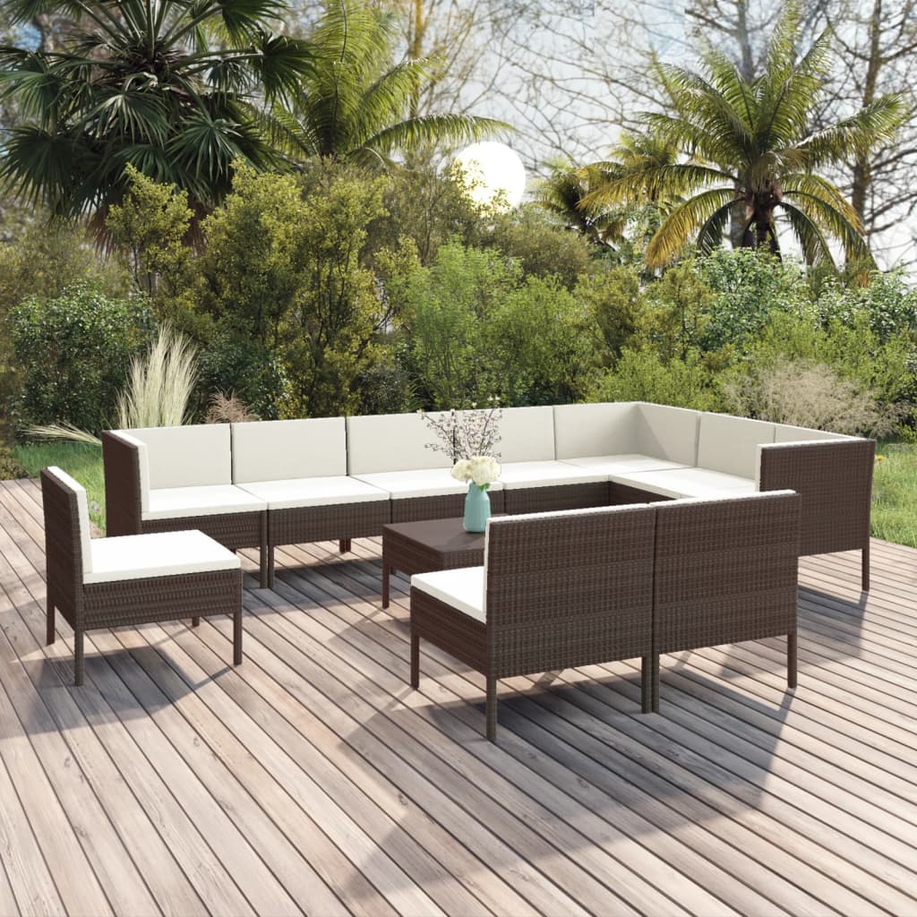 vidaXL Set mobilier de grădină cu perne, 11 piese, maro, poliratan vidaXL imagine model 2022