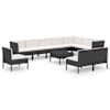 vidaXL 11-osaline aiam&ouml;&ouml;blikomplekt patjadega, pol&uuml;rotang, must
