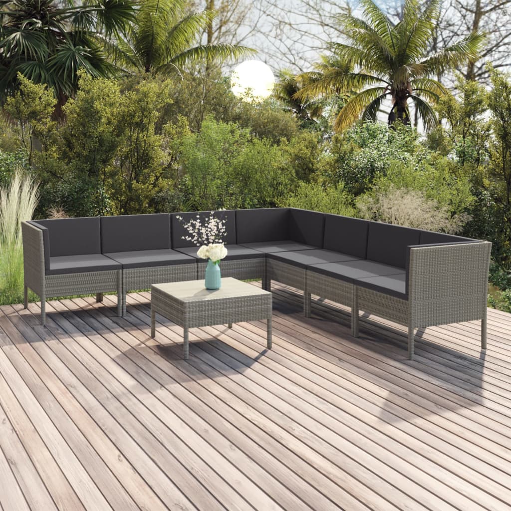 vida XL 8-tlg. Garten-Lounge-Set mit Auflagen Poly Rattan Grau