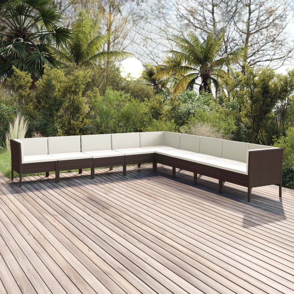 vidaXL 9-tlg. Garten-Lounge-Set mit Auflagen Poly Rattan Braun