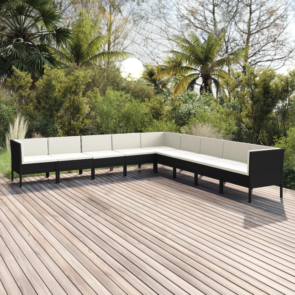 vidaXL 9-tlg. Garten-Lounge-Set mit Auflagen Poly Rattan Schwarz