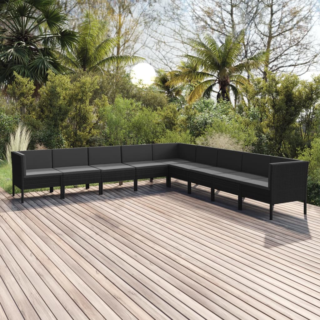 vida XL 9-tlg. Garten-Lounge-Set mit Auflagen Poly Rattan Schwarz