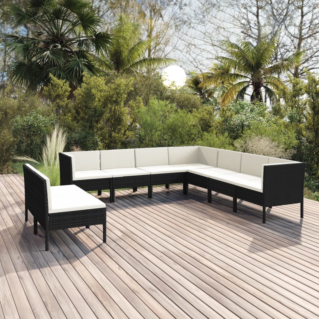 9-tlg. Garten-Lounge-Set mit Auflagen Poly Rattan Schwarz kaufen