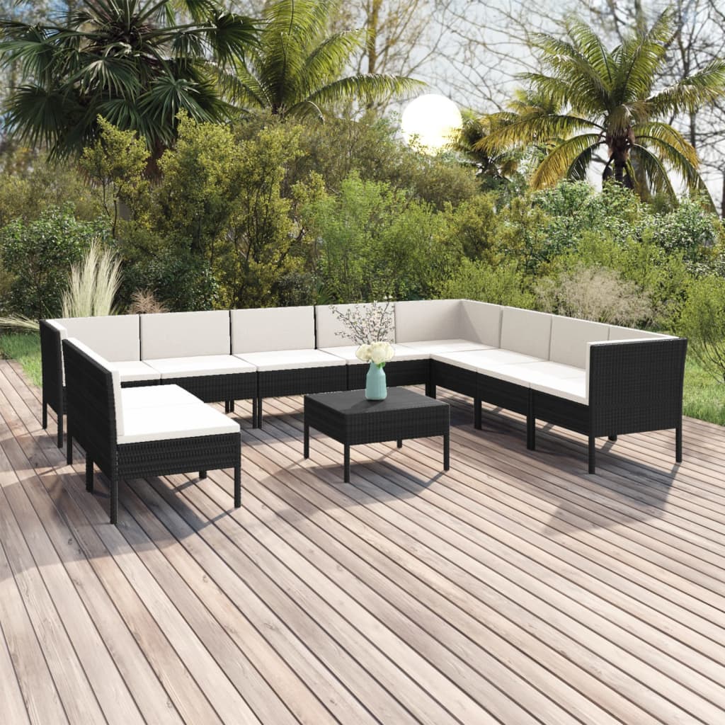 vidaXL Set mobilier de grădină cu perne, 11 piese, negru, poliratan Gradina imagine noua