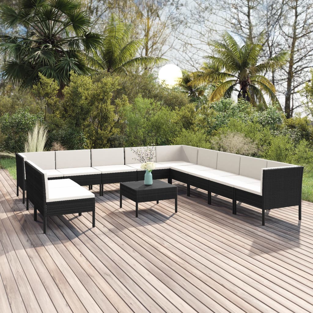 vidaXL Set mobilier de grădină cu perne, 12 piese, negru, poliratan vidaXL imagine model 2022