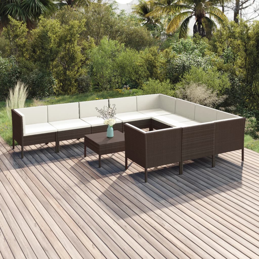 vidaXL 11-tlg. Garten-Lounge-Set mit Auflagen Poly Rattan Braun