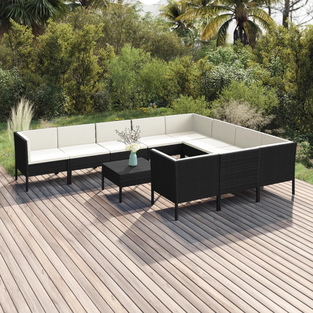 vidaXL 11-tlg. Garten-Lounge-Set mit Auflagen Poly Rattan Schwarz