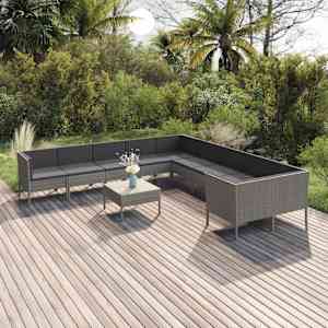 Vrtna sedežna garnitura 11-delna z blazinami poli ratan siva