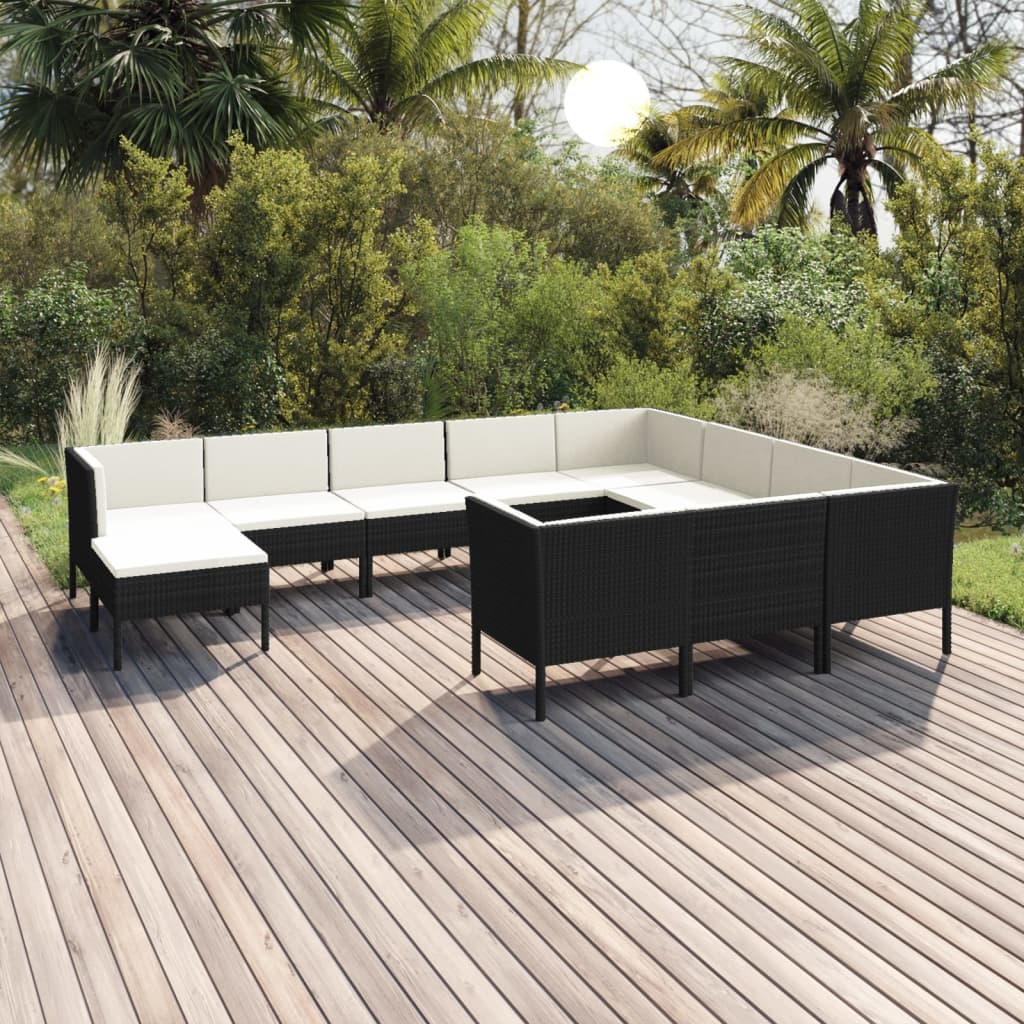 vidaXL Salon de jardin 11 pcs avec coussins Résine tressée Noir