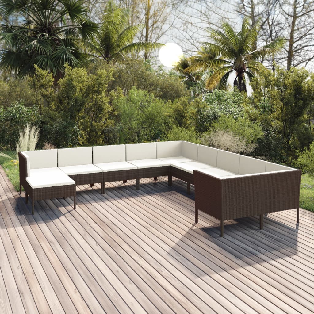 vidaXL 11-tlg. Garten-Lounge-Set mit Auflagen Poly Rattan Braun