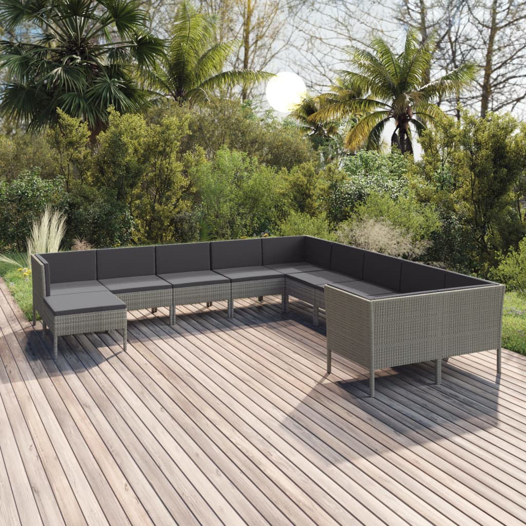 vida XL 11-tlg. Garten-Lounge-Set mit Auflagen Poly Rattan Grau