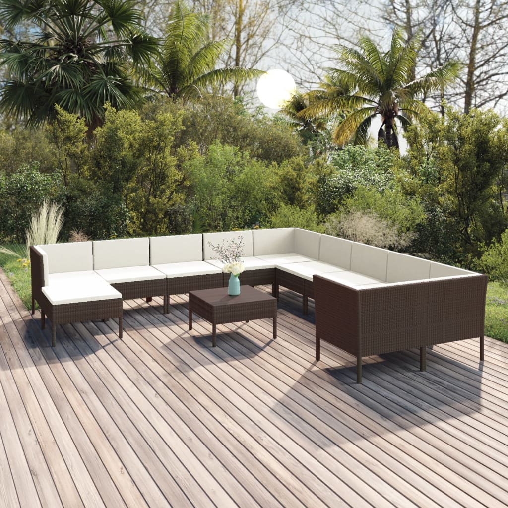 vidaXL 12-tlg. Garten-Lounge-Set mit Auflagen Poly Rattan Braun