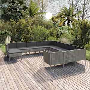 Vrtna sedežna garnitura 12-delna z blazinami poli ratan siva