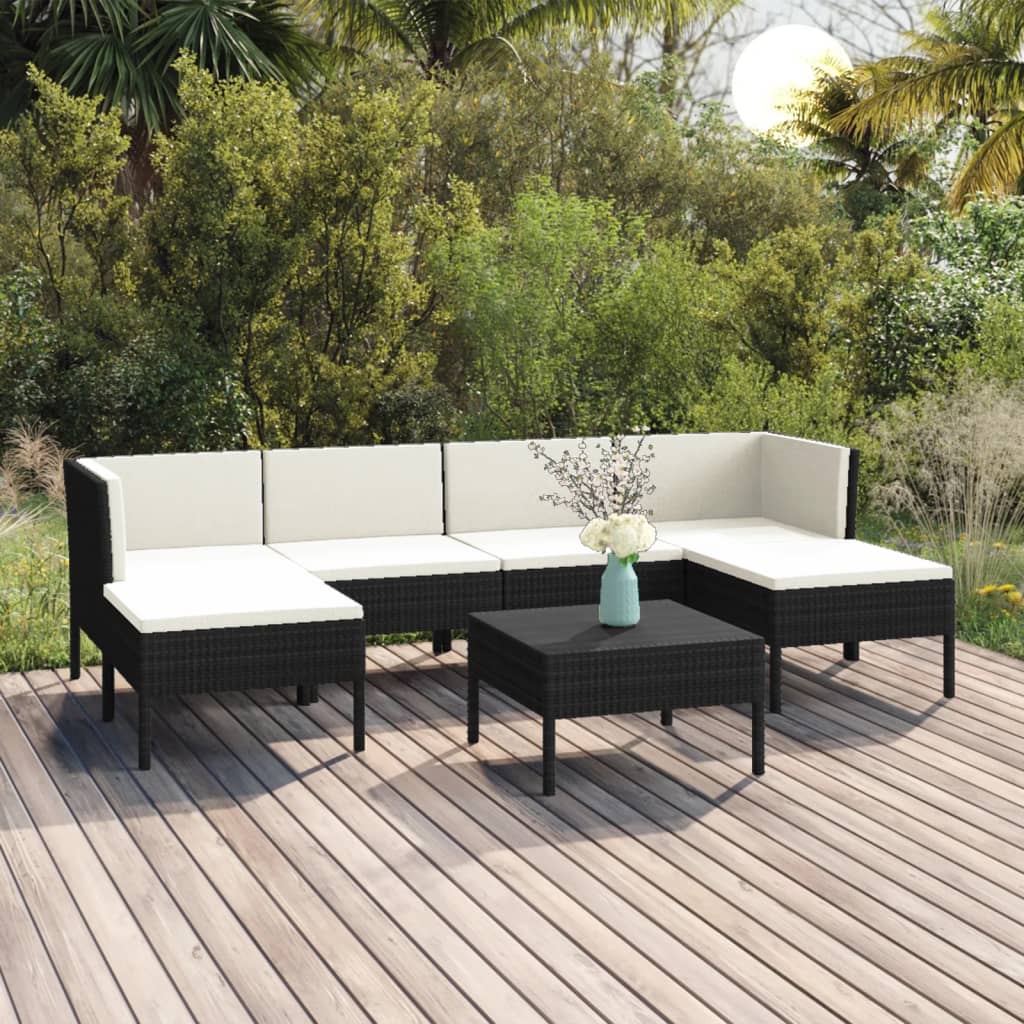 vidaXL 7-tlg. Garten-Lounge-Set mit Auflagen Poly Rattan Schwarz