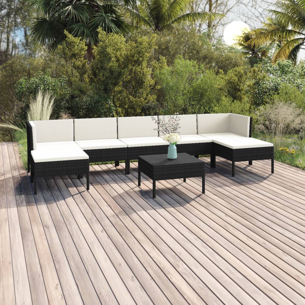 vidaXL 8-tlg. Garten-Lounge-Set mit Auflagen Poly Rattan Schwarz