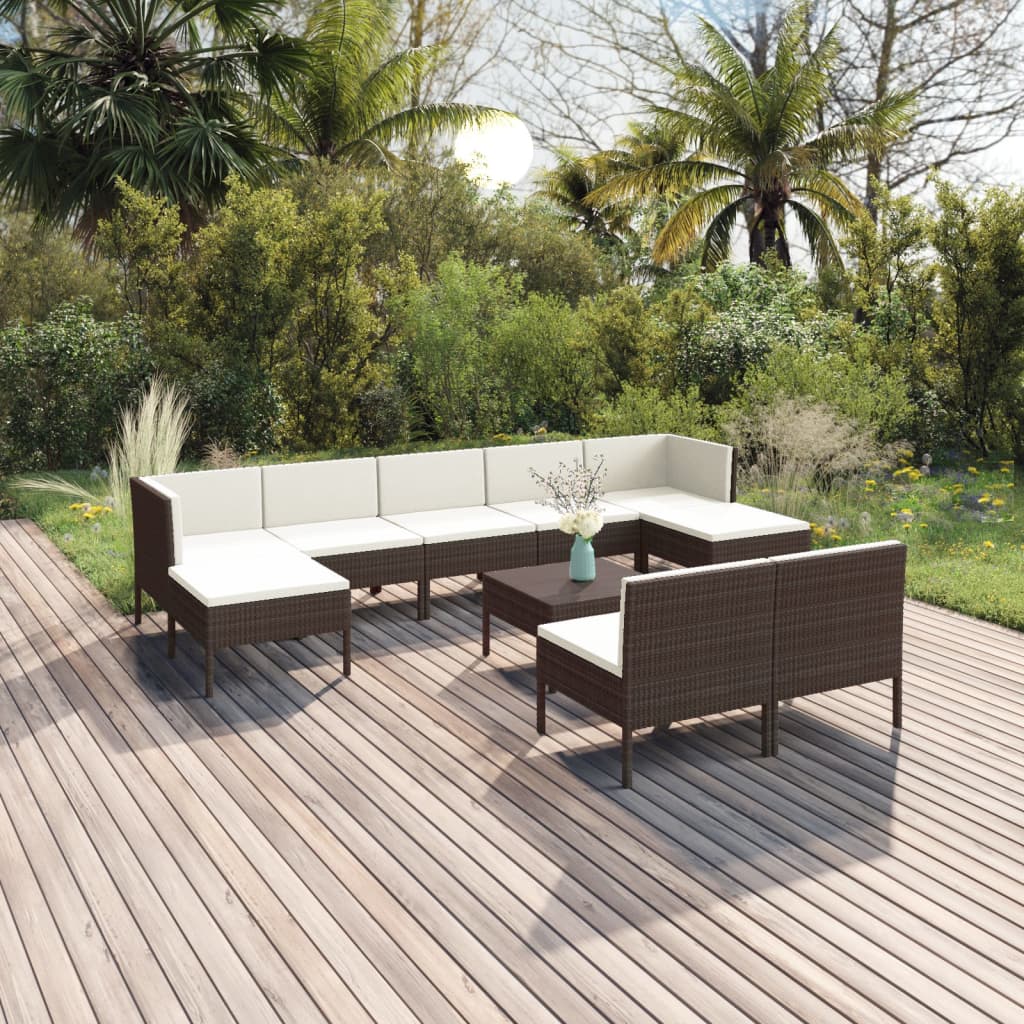 vidaXL 10-tlg. Garten-Lounge-Set mit Auflagen Poly Rattan Braun