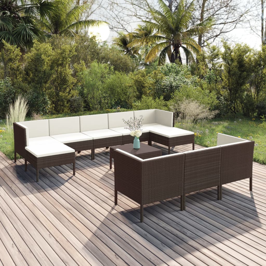 vidaXL 11-tlg. Garten-Lounge-Set mit Auflagen Poly Rattan Braun