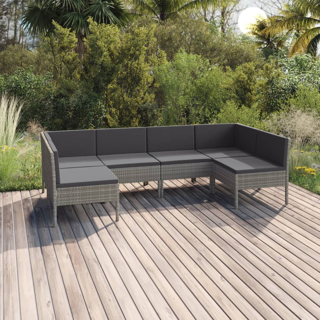 vidaXL 6-tlg. Garten-Lounge-Set mit Auflagen Poly Rattan Grau