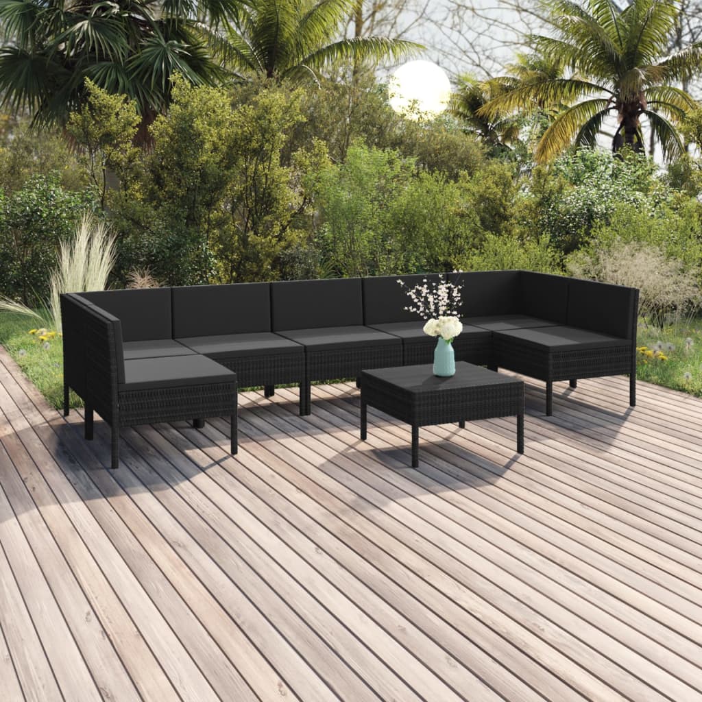 vida XL 8-tlg. Garten-Lounge-Set mit Auflagen Poly Rattan Schwarz