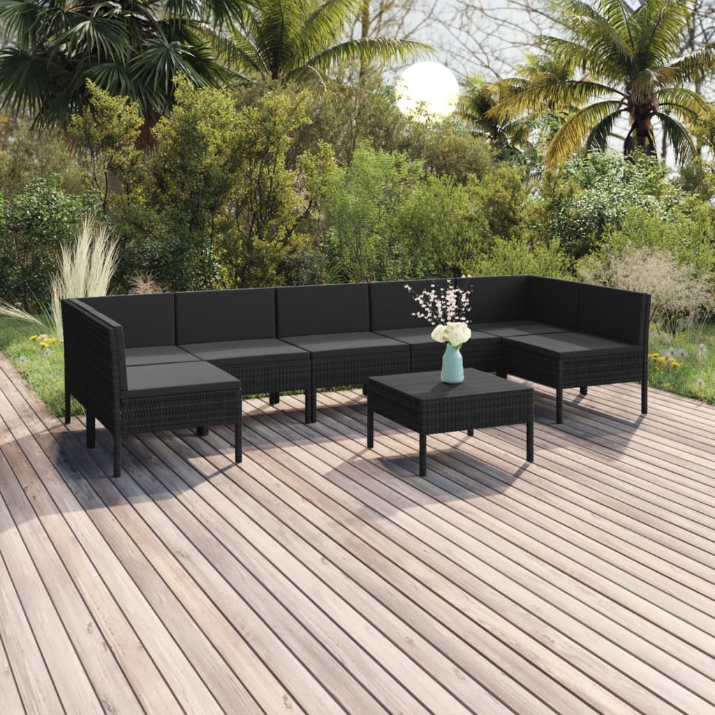 vidaXL 8-tlg. Garten-Lounge-Set mit Auflagen Poly Rattan Schwarz