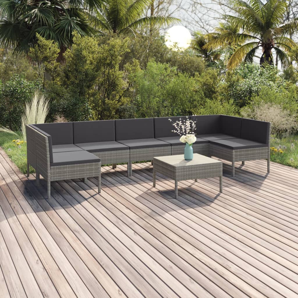 vidaXL 8-tlg. Garten-Lounge-Set mit Auflagen Poly Rattan Grau