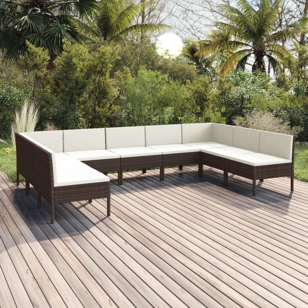 vidaXL 9-tlg. Garten-Lounge-Set mit Auflagen Poly Rattan Braun