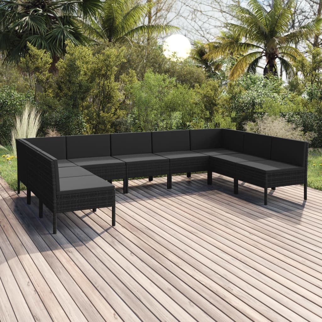 vidaXL Set mobilier de grădină cu perne, 9 piese, negru, poliratan vidaXL imagine noua