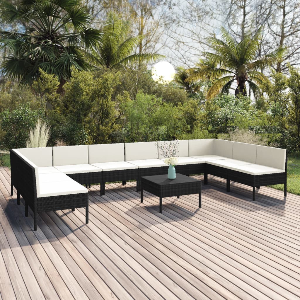 11-tlg. Garten-Lounge-Set mit Auflagen Poly Rattan Schwarz kaufen