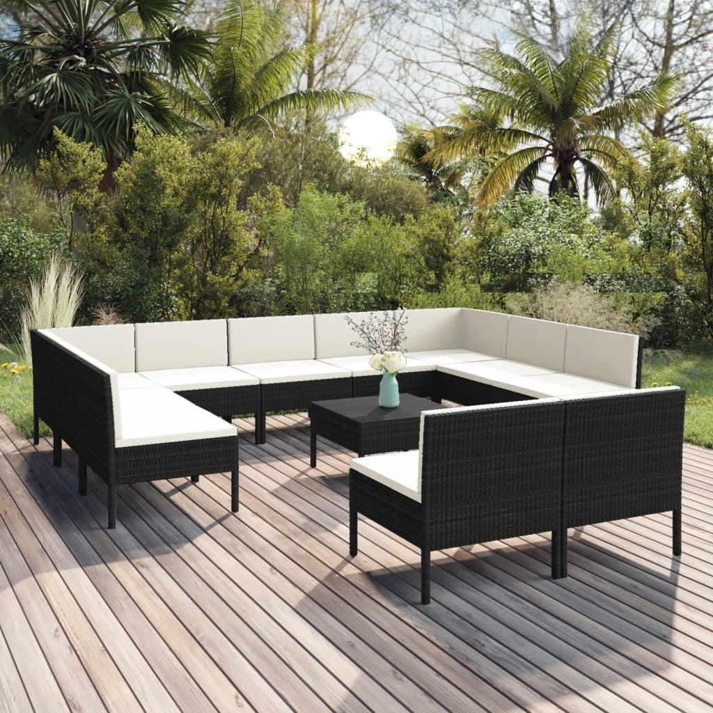 12-tlg. Garten-Lounge-Set mit Auflagen Poly Rattan Schwarz kaufen