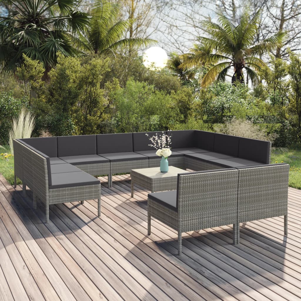 vidaXL Salon de jardin 12 pcs avec coussins Résine tressée Gris