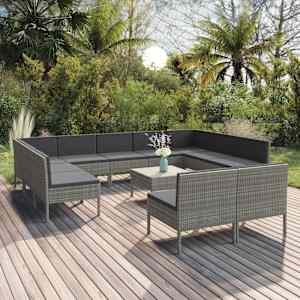 12dílná zahradní sedací souprava s poduškami polyratan šedá - obrázek 1