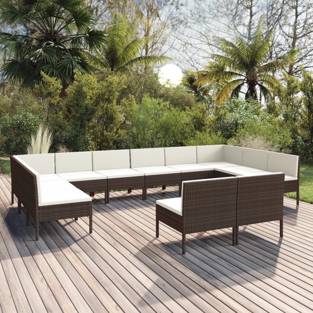 vidaXL 12-tlg. Garten-Lounge-Set mit Auflagen Poly Rattan Braun