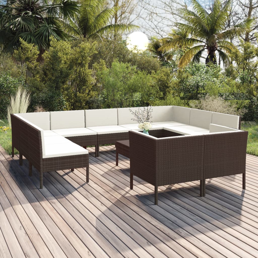 12-tlg. Garten-Lounge-Set mit Auflagen Poly Rattan Braun kaufen