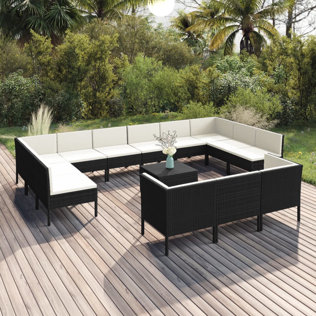 vidaXL 14-tlg. Garten-Lounge-Set mit Auflagen Poly Rattan Schwarz