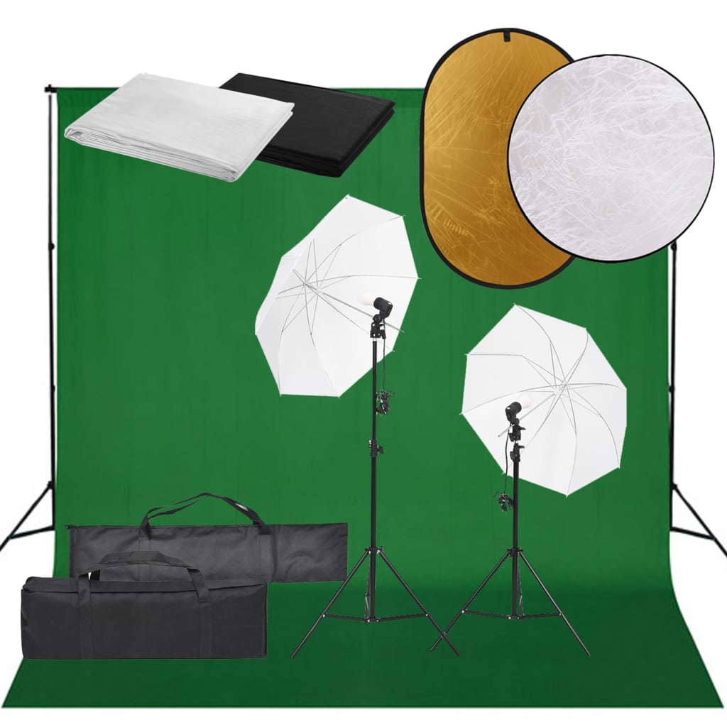 vidaXL Set studio foto cu lampă, fundal și reflector vidaXL
