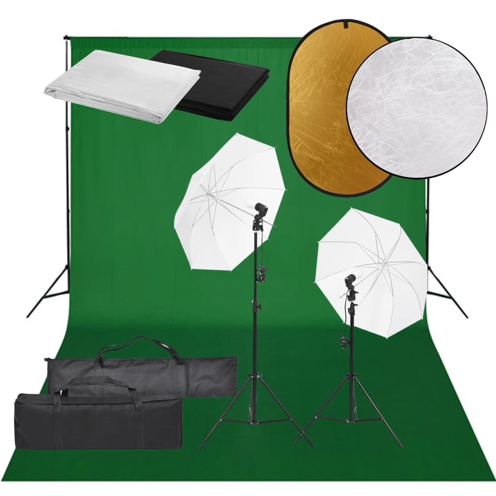 Kit de studio photo avec éclairage toile de fond et réflecteur