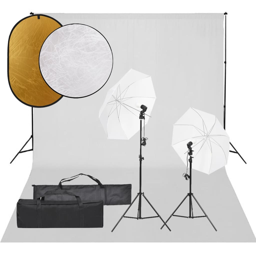 Kit de studio photo avec éclairage toile de fond et réflecteur