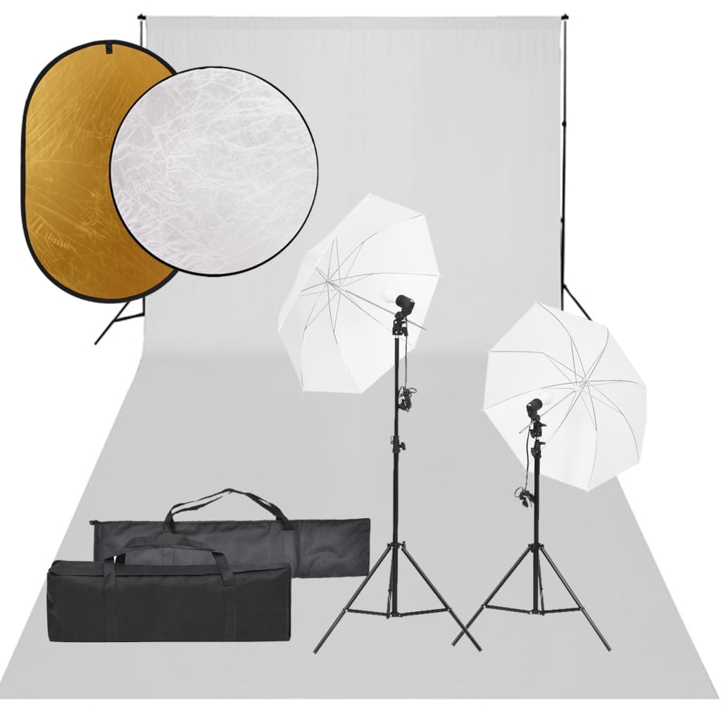 vidaXL Set studio foto cu set de lumini, fundal și reflector vidaXL