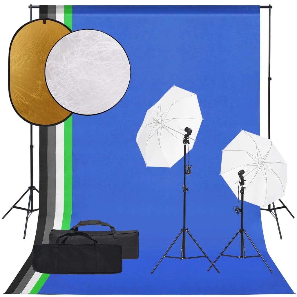 vidaXL Set studio foto cu set de lumini, fundal și reflector