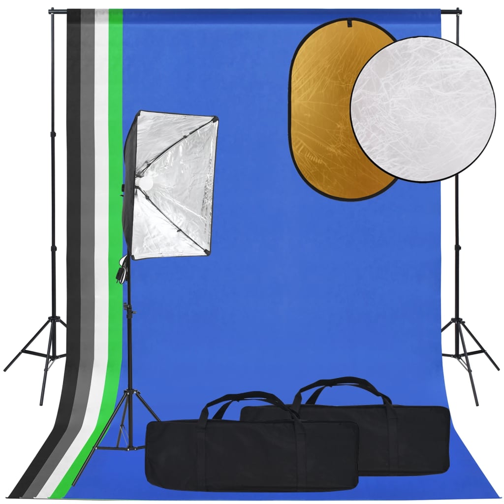 vidaXL Set studio foto cu lampă softbox, fundal și reflector