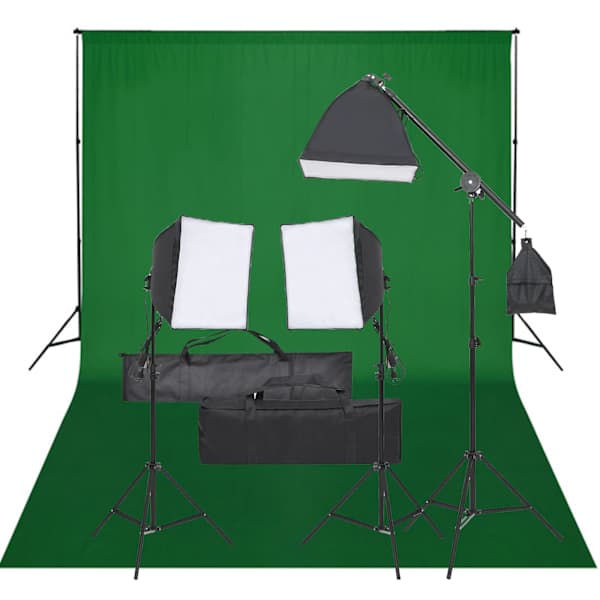 vidaXL fotostuudio komplekt valgustuse ja taustapildiga