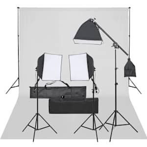 vidaXL fotostuudio komplekt valgustuse ja taustapildiga