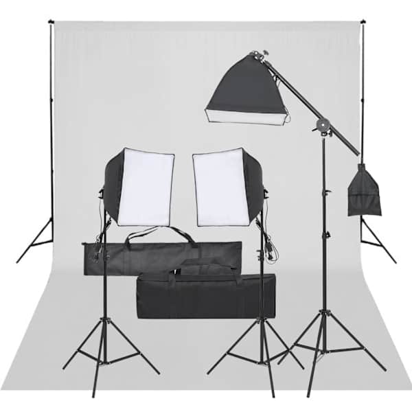 vidaXL fotostuudio komplekt valgustuse ja taustapildiga